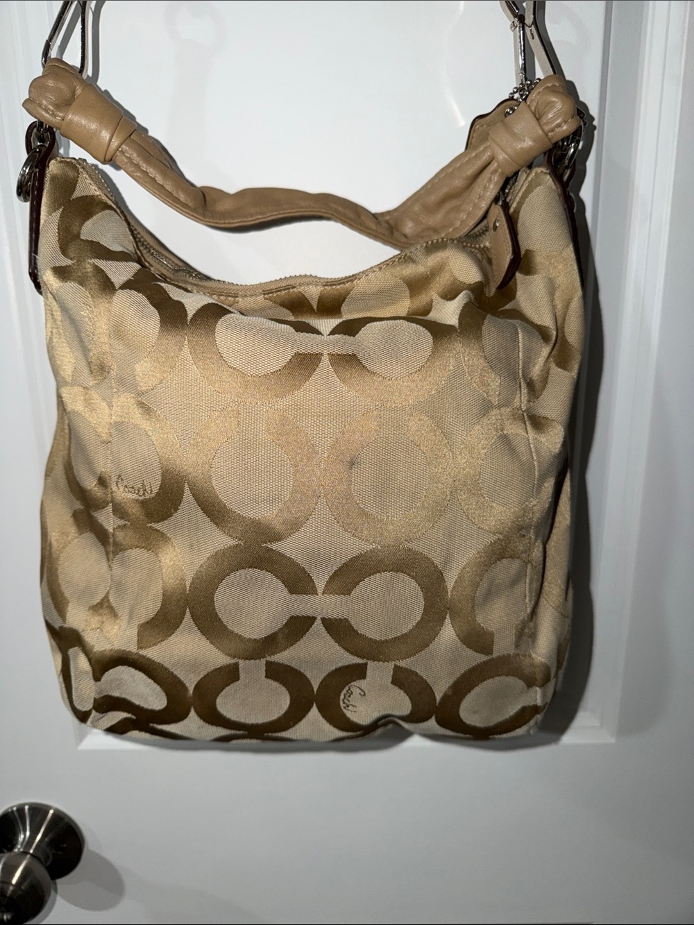 Coach Beige Signature Canvas Hobo with Leather Trim - Picture 4 of 12